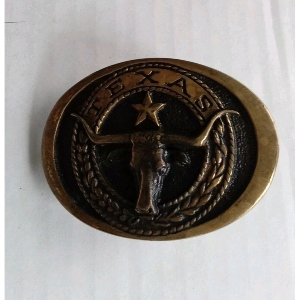 Registered Collection Texas Longhorn Belt Buckle Solid Brass Souvenir